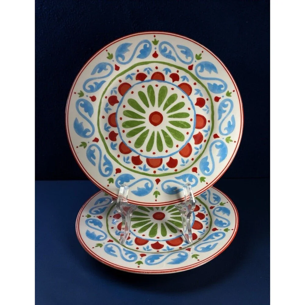 Dover & York Mediterranean Dinner Plates Set of 2 Colorful Spanish Ceramic